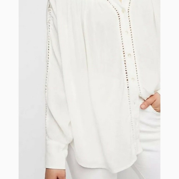 Free People Katie Bird White Medium Button Front Blouse Crochet Detail - Picture 5 of 12